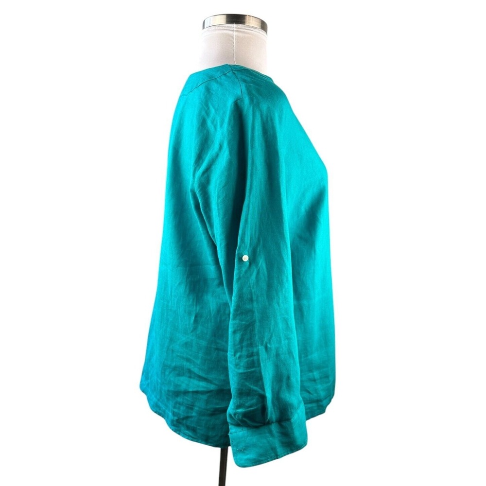 Lauren Ralph Lauren 100% Linen Top Split Neck Roll Sleeve Shirt Plus Size 1X - Picture 6 of 10